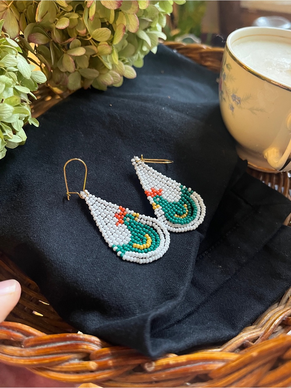 Handmade Beaded Chicken Earrings (Teal)